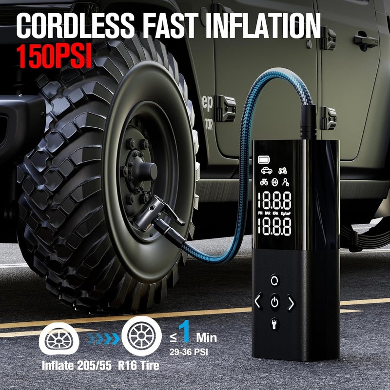 GOOLOO AP150 Tire Inflator Portable Air Compressor, 2X Faster 150PSI Cordless Air Pump for Car Tires with Auto-Shutoff, Portable Tire Pump with Digital Pressure Gauge for Car, Motorcycle,Bike, Ball - Image 2